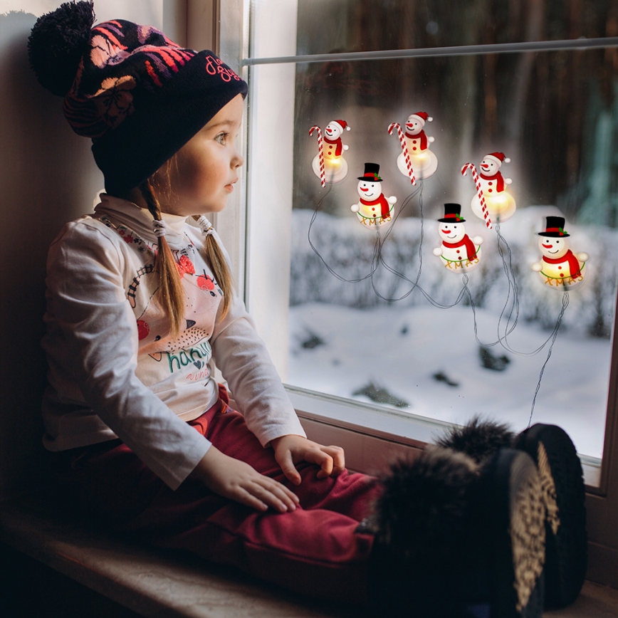 LED-valosarja imukuppeilla 6xLED/2xAA 1,2m lämmin valkoinen, lumiukko