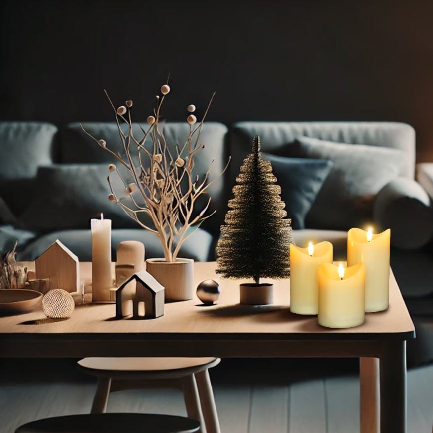 SETTI 3x LED Luonnonvahakynttilä LED/3xAAA/lämpimänvalkoinen