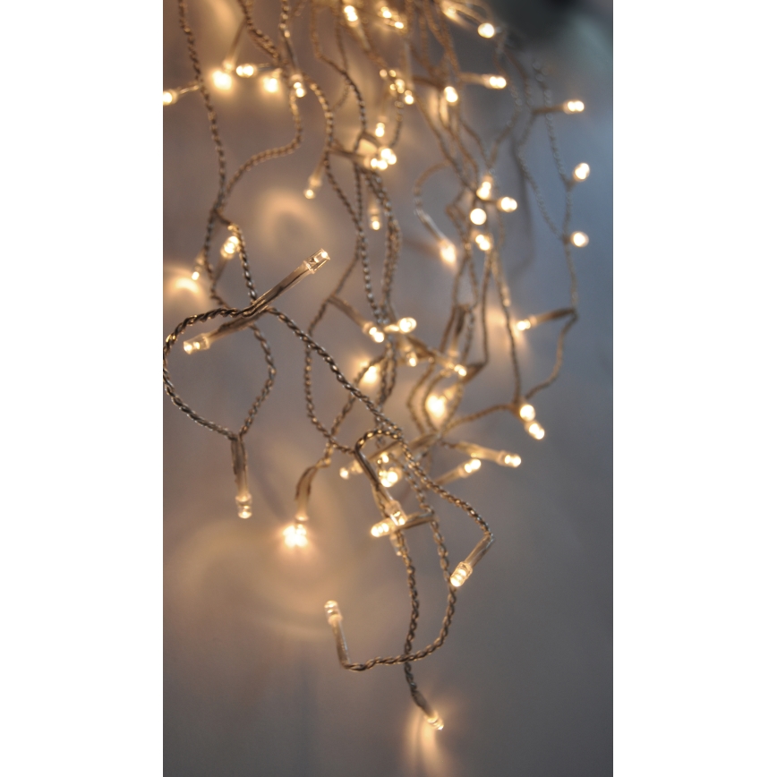 LED-ulkovaloverho 120 LEDiä / 8 toimintoa 9 m IP44 lämmin valkoinen