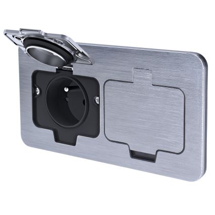 Sisäänrakennettu lattiapistoke uloskaksinkertainen pistorasia IP55 kulmikas