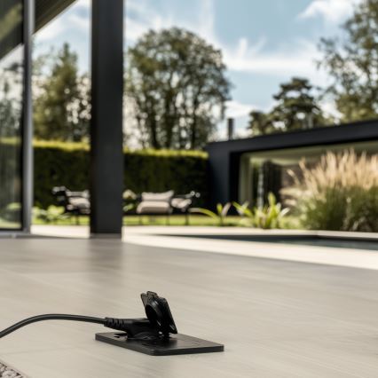 Ulkotila sisäänrakennettu lattia tuplapistoke IP55 musta suorakulmainen