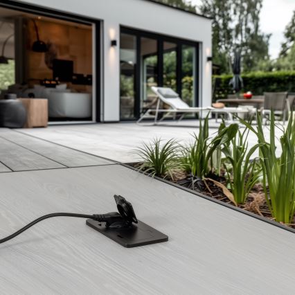 Ulkotila sisäänrakennettu lattia tuplapistoke IP55 musta suorakulmainen