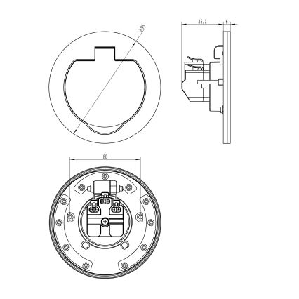 Ulkotila sisäänrakennettu lattia pistoke IP55 pyöreä