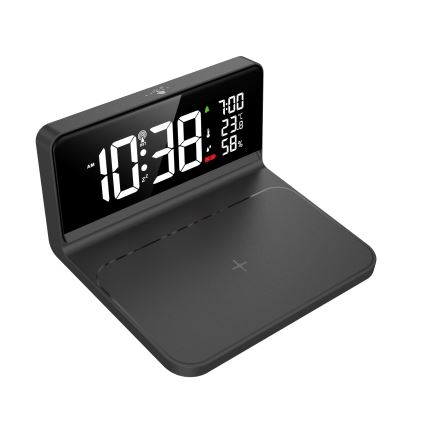 LED-herätyskello LCD-näytöllä ja langattomalla Qi-latauksella LED/10W/230V