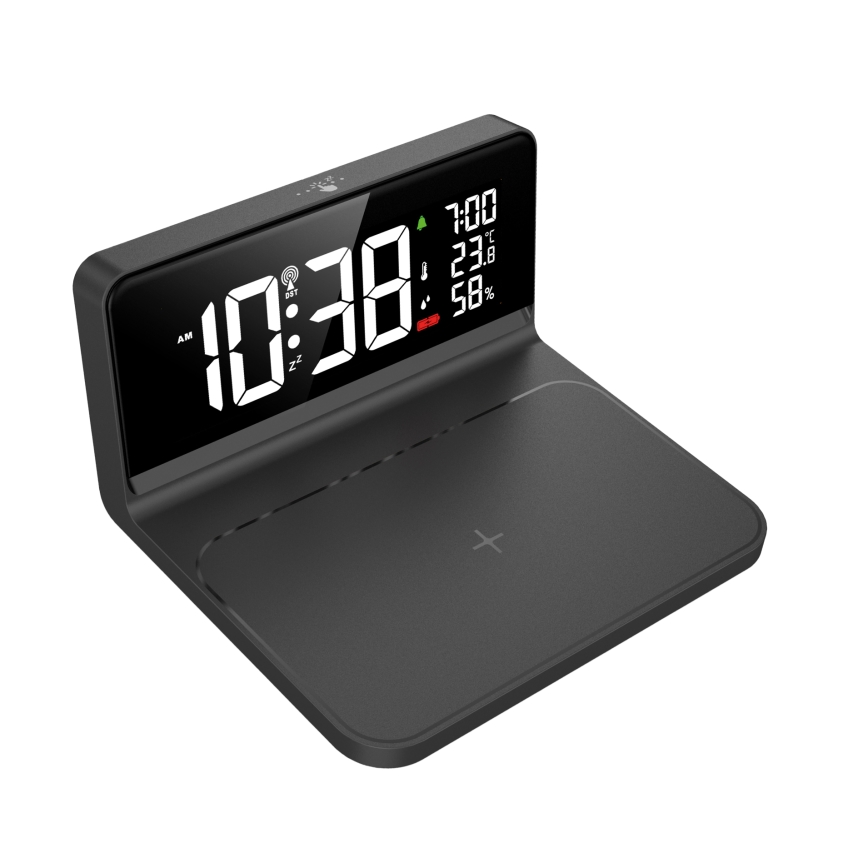 LED-herätyskello LCD-näytöllä ja langattomalla Qi-latauksella LED/10W/230V