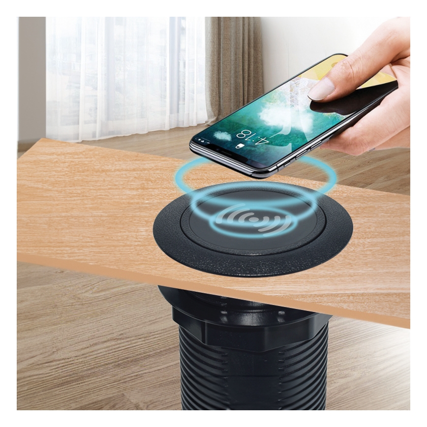 Sisäänrakennettu langaton laturi + USB A+C musta