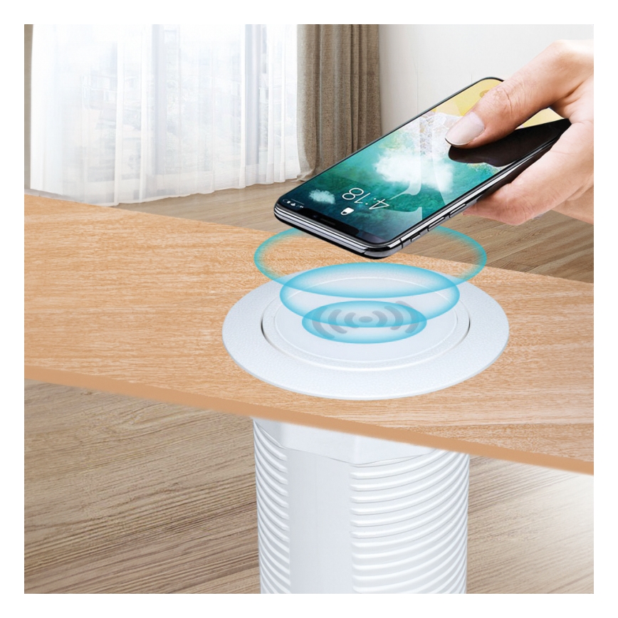 Sisäänrakennettu langaton laturi + USB A+C valkoinen