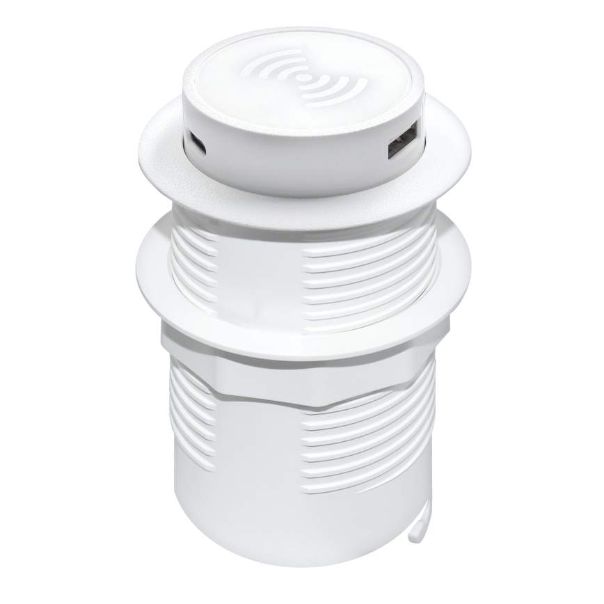 Sisäänrakennettu langaton laturi + USB A+C valkoinen