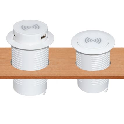 Sisäänrakennettu langaton laturi + USB A+C valkoinen