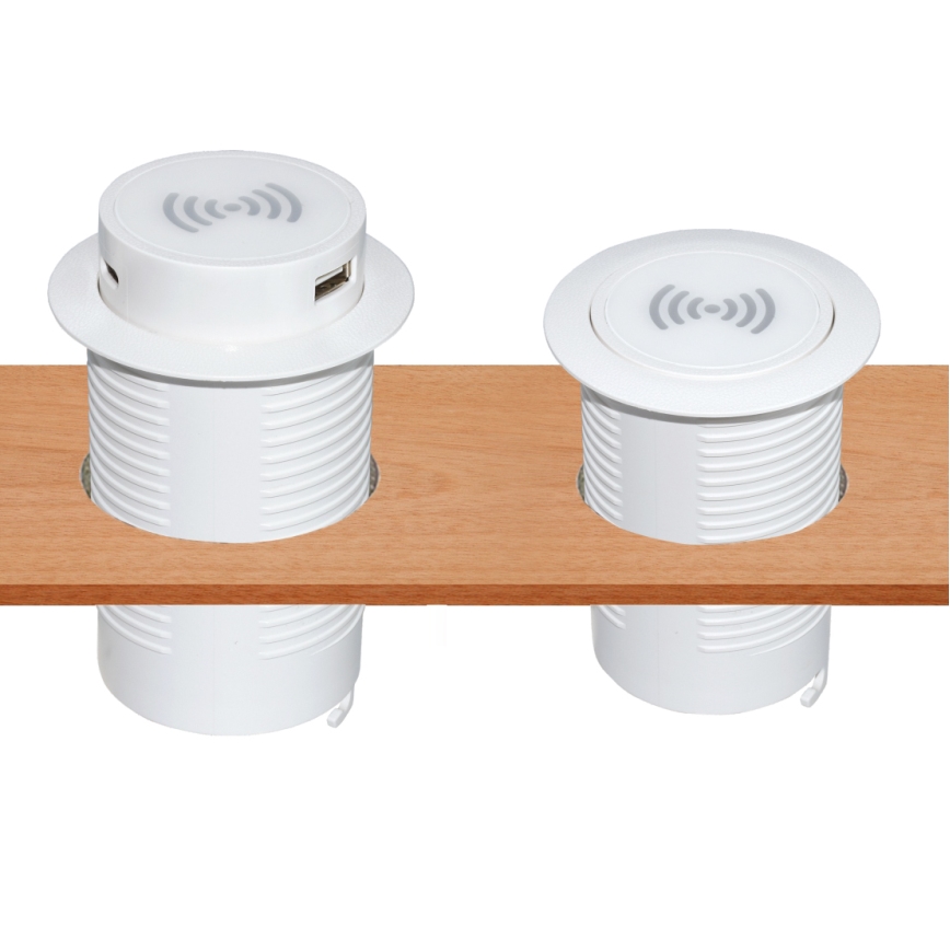 Sisäänrakennettu langaton laturi + USB A+C valkoinen