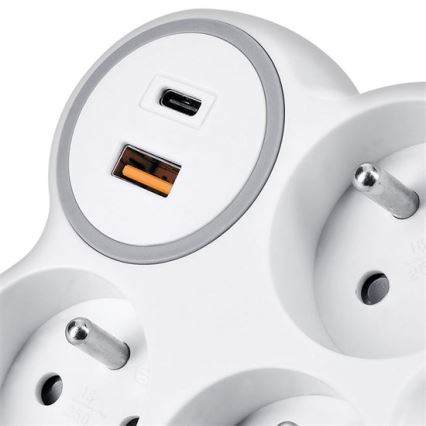 Jakorasia 3×16 A + 20 W USB‑A/USB‑C pikalaturi