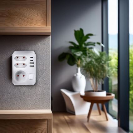 Monipistorasia 1x16 A + 2x 2,5 A, 2x USB (A + C), valkoinen