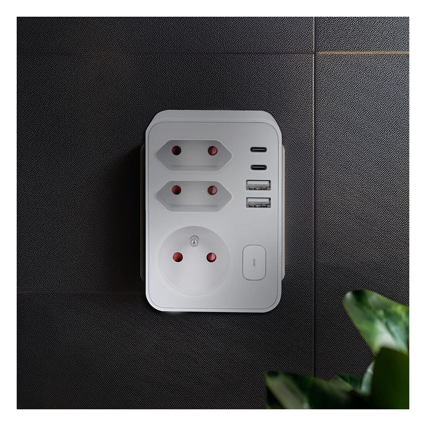 Monipistorasia 1x16 A + 2x 2,5 A, 2x USB (A + C), valkoinen