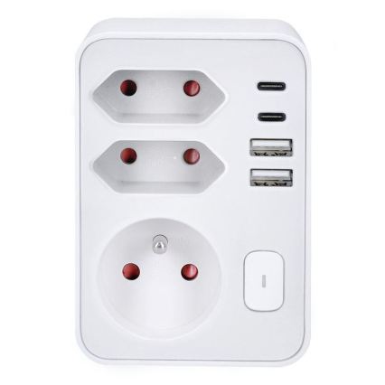 Monipistorasia 1x16 A + 2x 2,5 A, 2x USB (A + C), valkoinen