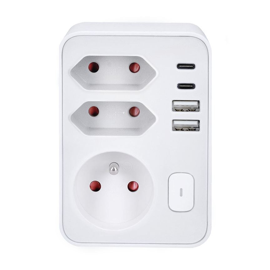 Monipistorasia 1x16 A + 2x 2,5 A, 2x USB (A + C), valkoinen