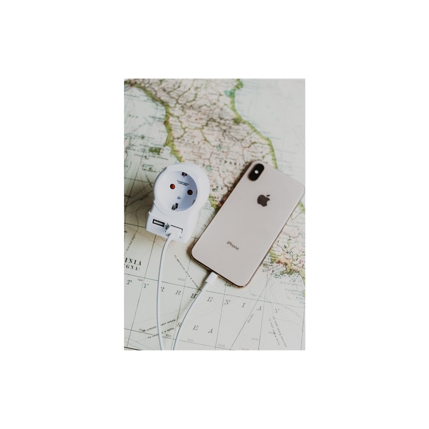 Solight PA28USB - Matkasovitin UK 230V + 2x USB -portti