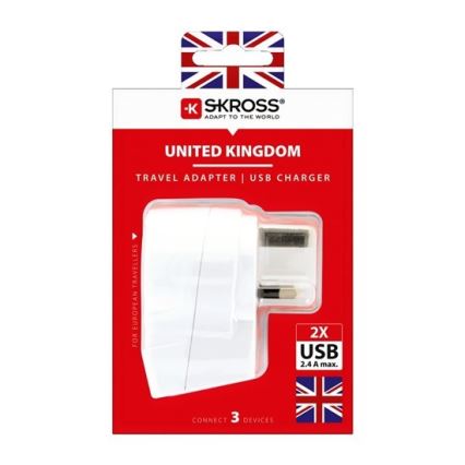 Solight PA28USB - Matkasovitin UK 230V + 2x USB -portti