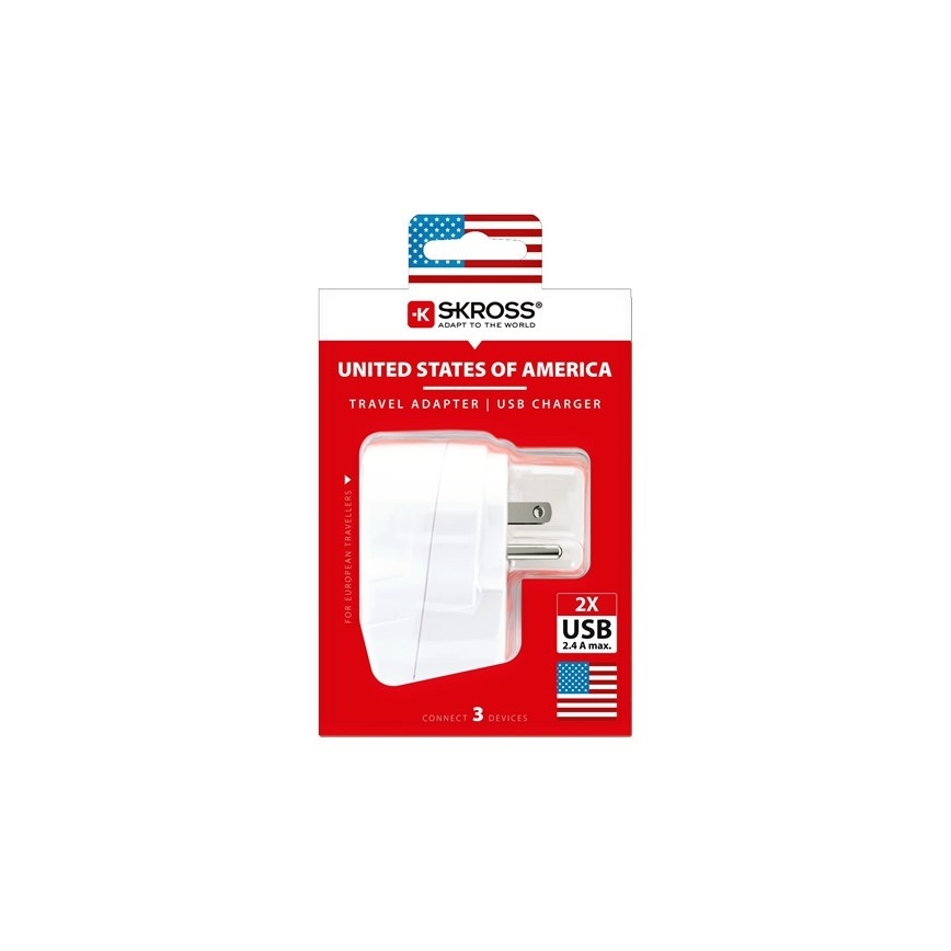 Solight PA29USB - Matkasovitin USA: n 230V + 2x USB-portti