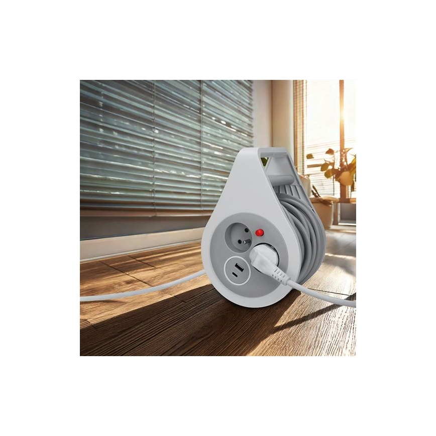 Kelanen jatkojohto, 2 pistorasiaa + USB A- ja C-portit, 10 m