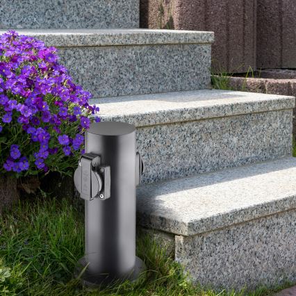 Ulkoinen pistorasiapylväs 2-osainen 230V IP44 musta pyöreä