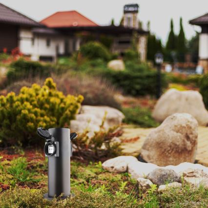 Ulkoinen pistorasiapylväs 2-osainen 230V IP44 musta pyöreä