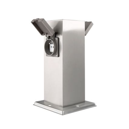 Ulkoinen pistorasiapylväs 2x 230V IP44 mattakromi kulmikas