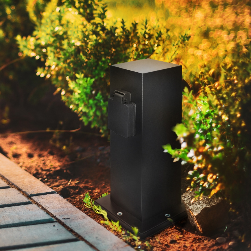 Ulkoinen pistorasiapylväs 2x 230V IP44 musta, kulmikas