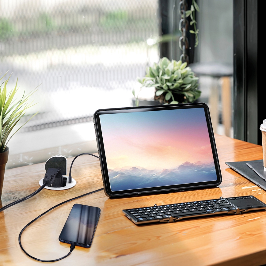 Pistorasia pöydälle 1x230V + USB-C Power Delivery hopea/musta