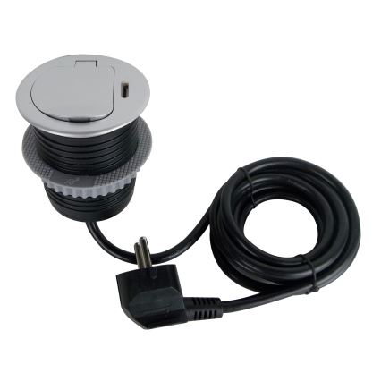 Pistorasia pöydälle 1x230V + USB-C Power Delivery hopea/musta