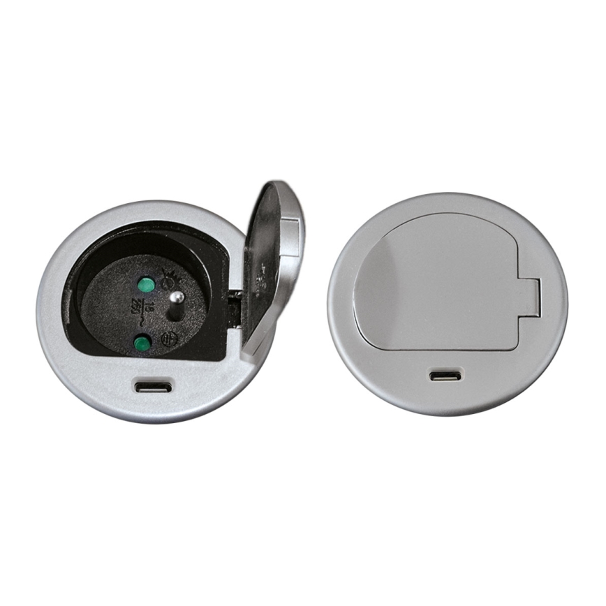 Pistorasia pöydälle 1x230V + USB-C Power Delivery hopea/musta