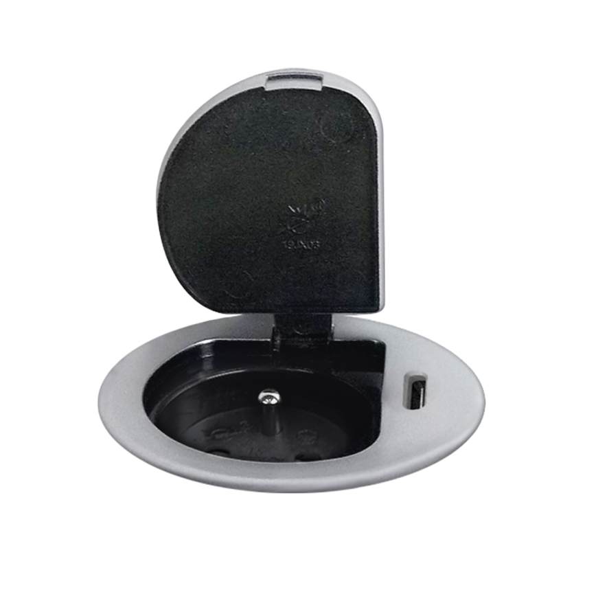 Pistorasia pöydälle 1x230V + USB-C Power Delivery hopea/musta