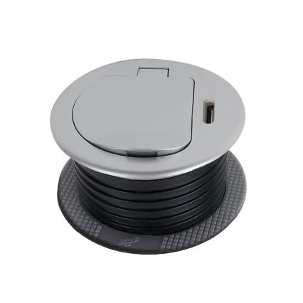 Pistorasia pöydälle 1x230V + USB-C Power Delivery hopea/musta