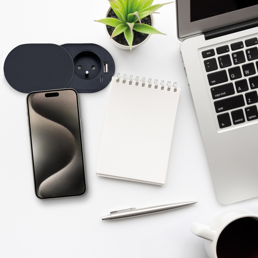 Upotettava pistorasia liukukannella 20W 1 pistorasia + USB A+C musta