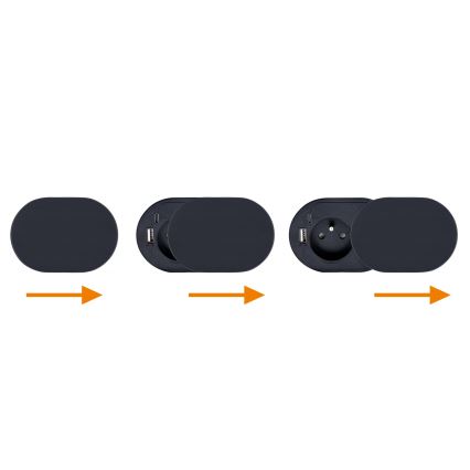 Upotettava pistorasia liukukannella 20W 1 pistorasia + USB A+C musta