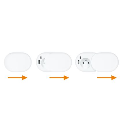 Uppoasennettava pistorasia 20 W, 1× sähköpistoke + USB-A ja USB-C, valkoinen