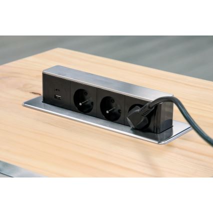 Pöytään asennettava pistorasiapylväs 3×230 V + USB-A + USB-C