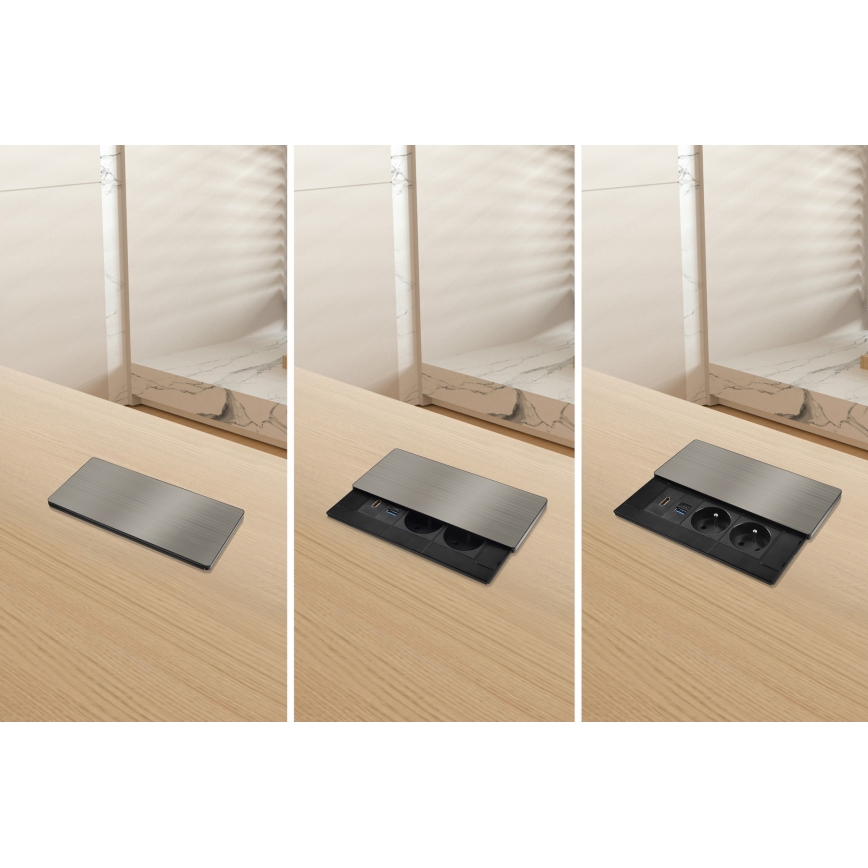 Upotettava pistorasia 20W 2 pistorasiaa + USB-A + USB-C + HDMI