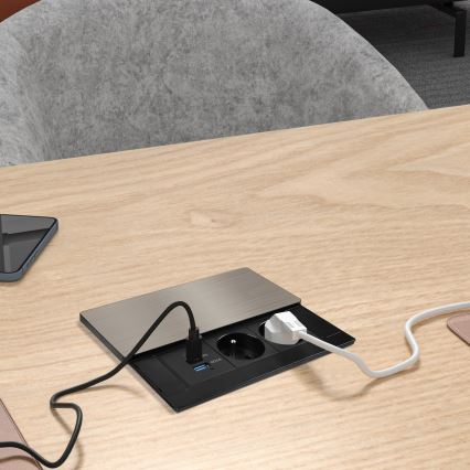 Upotettava pistorasia 20 W langattomalla latauksella, 2 pistorasiaa + USB-A + USB-C