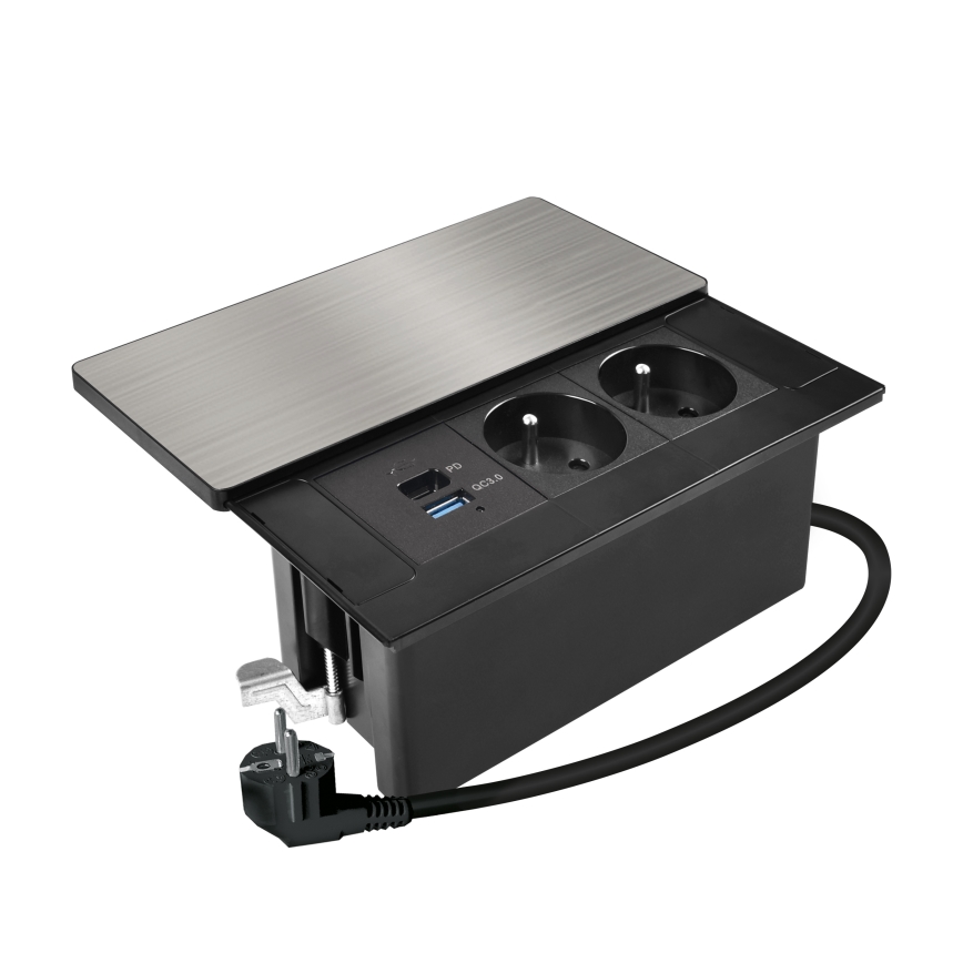 Uppoasennettava pistorasia 65W, 2-osainen + USB-A + USB-C