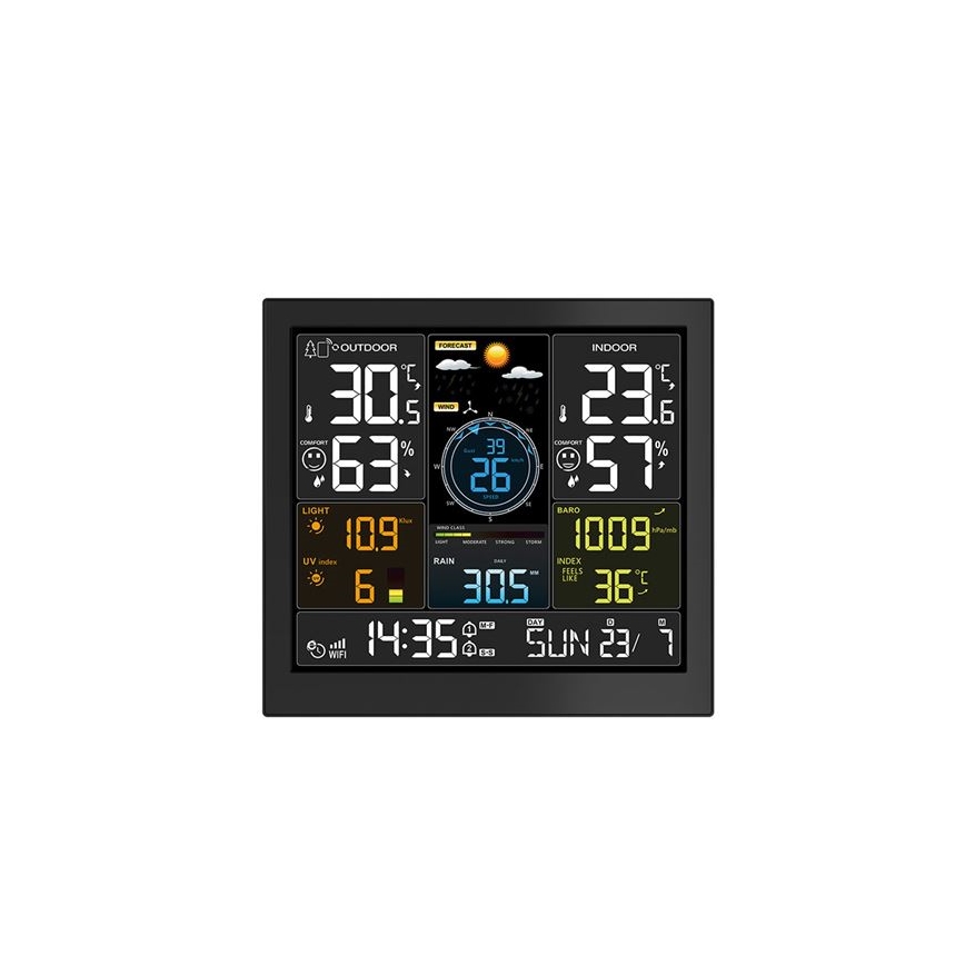 Ammattimainen LCD-näytöllinen sääasema 5V/2xAA + 3xAAA, Wi-Fi