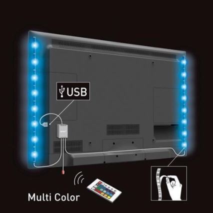 Solight WM504 - SETTI 2x LED-RGB-nauha televisioon, jossa ohjain IP65 LED / USB 50cm