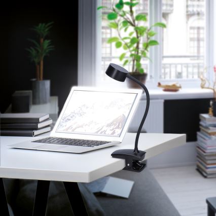 LED himmennettävä joustava ladattava pöytävalaisin klipsillä LED/2W/1800 mAh 3000/4000/6500K musta