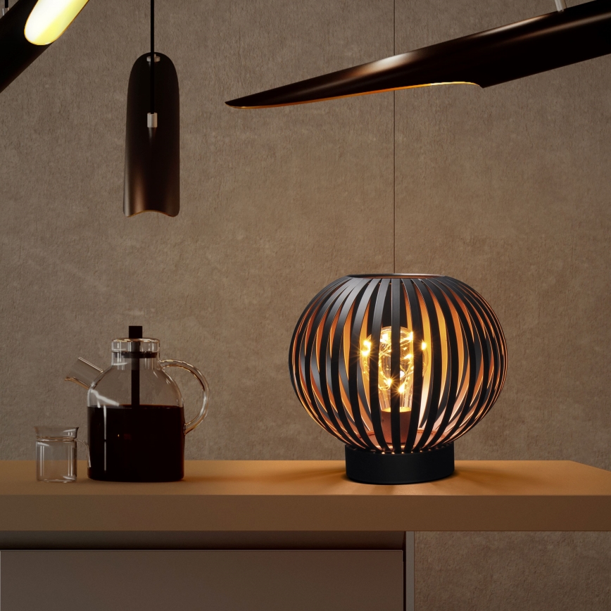 LED Koristeellinen pöytävalaisin LED/3xAA musta/kupari