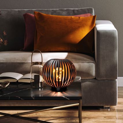 LED Koristeellinen pöytävalaisin LED/3xAA musta/kupari