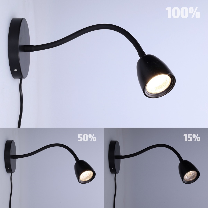 LED Himmenntettäv pieni seinä lamppu LED/4W/230V musta