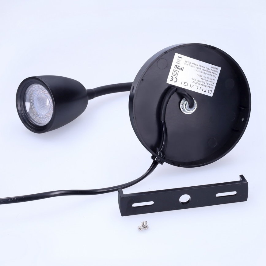 LED Himmenntettäv pieni seinä lamppu LED/4W/230V musta