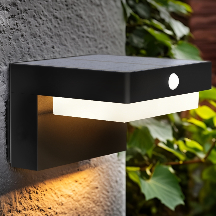 LED aurinkokäyttöinen seinävalaisin liiketunnistimella ja hämäräkytkimellä PALERMO LED/5W/3,7V 2000 mAh IP54 musta