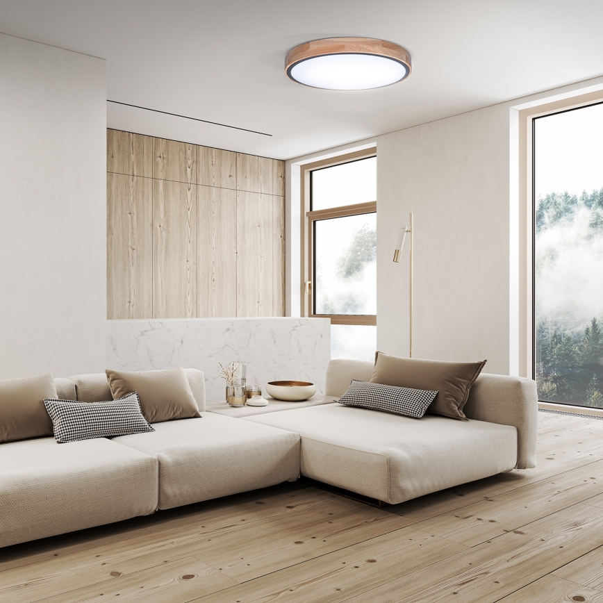 LED-himennettävä kattovalaisin IRON OAK LED/48W/230V 3000-6500K tammi, halkaisija 40 cm + kaukosäädin
