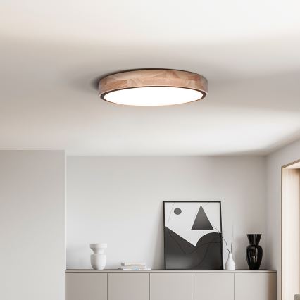 LED-himennettävä kattovalaisin IRON OAK LED/48W/230V 3000-6500K tammi, halkaisija 40 cm + kaukosäädin