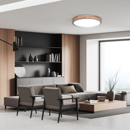 LED-himennettävä kattovalaisin IRON OAK LED/48W/230V 3000-6500K tammi, halkaisija 40 cm + kaukosäädin